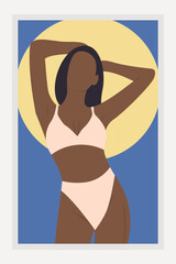 Woman silhouette in vintage style. Beauty fashion women body in white lingerie.