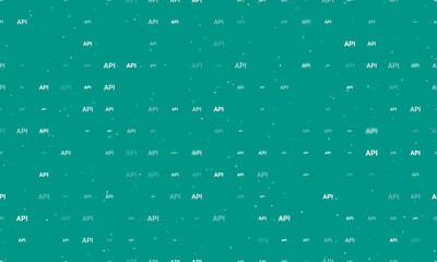 Seamless background pattern of evenly spaced white api symbols of different sizes and opacity. Vector illustration on teal background with stars