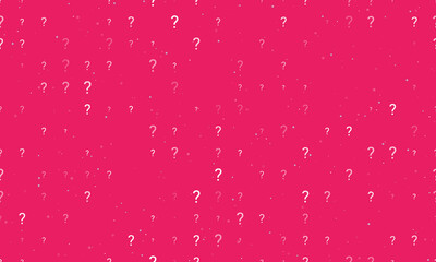 Seamless background pattern of evenly spaced white question symbols of different sizes and opacity. Vector illustration on pink background with stars