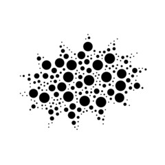 A large explosion symbol in the center made in pointillism style. The center symbol is filled with black circles of various sizes. Vector illustration on white background