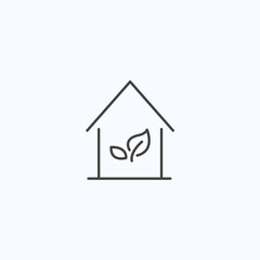 Eco home leaf construction line icon. Wood nature house architecture