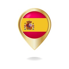 Spain flag on golden pointer map, Vector illustration eps.10