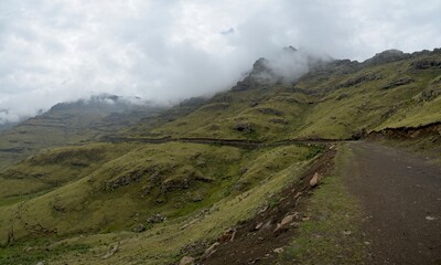 Landscape panorama view on route to Ras Dashen the highest mountain in the Simien Mountains National Park in the highlands of northern Ethiopia.