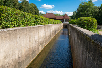 Old rural hydroelectric power station, one of the first rural hydroelectric power plants in the USSR. Yaropolets, Moscow region, Russia