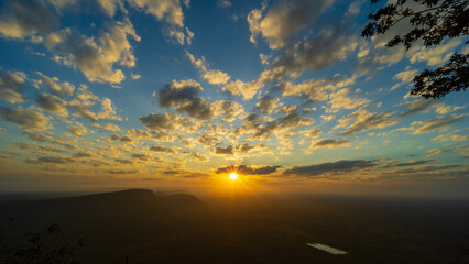 Morning atmosphere with the orange, yellow, red light of the sun at Pha Mor E Daeng, Sisaket Province, Thailand © Sun Image