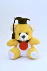 Isolate teddy bear doll with graduation hat on white background