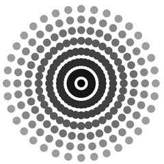 A set of four halftone radial gradients. Isolated black vector dots. Vector illustration.