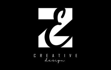 Fototapeta premium White and Black Letters ZE Logo with a minimalist design. Letters Z and E with geometric and handwritten typography.
