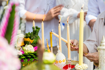 Lighting a Wax Candle Stub Using a Fire Candle. Candle lighting by Fire Candle.