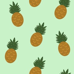 Pineapple blue seamless pattern. Tropical print for spring and summer. Light fabric with cute background.