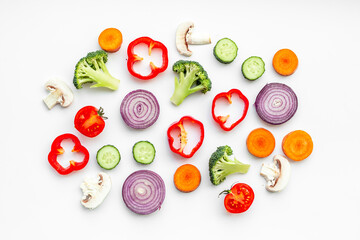 Colorful vegetables background. Food cooking banner top view