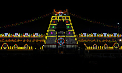 Night lighting done on famous Titupaty temple in Andhra Pradesh, Night lighting done on famous Tirupaty temple in Andhra Pradesh, India