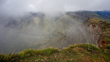 fog in the rural mountainous area of Dagestan with a view of the mountain peaks