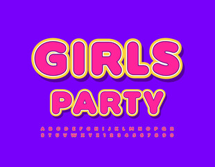 Vector colorful Logo Girls Party.  Trendy Bright Font. Artistic Alphabet Letters and Numbers set. 