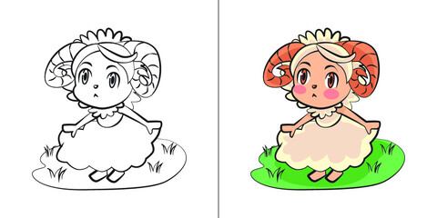 Zodiac sign of Aries cute girl illustration vector March 21 to April 19