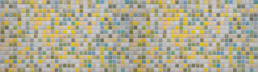 Yellow white green blue vintage retro geometric square mosaic glass tiles texture wall background...
