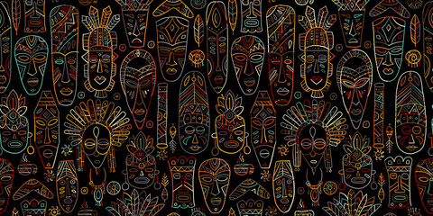 Tribal mask. Ethnic background. Seamless pattern for your design - 489245717