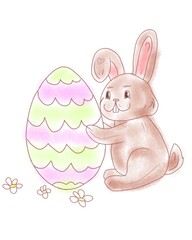 Cute bunny baby illustration. Celebration easter illustration. Easter colorful egg. 