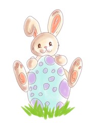 Cute bunny baby illustration. Celebration easter illustration. Easter colorful egg. 