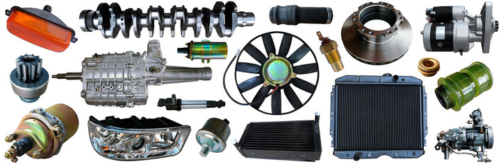 big collection of mechanical auto parts for maintenance and car repair