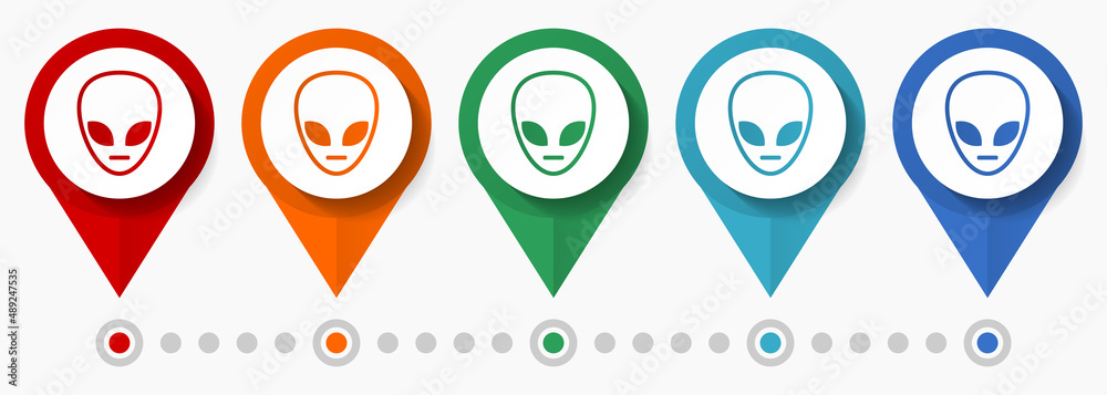 Poster alien, ufo concept vector icon set, flat design extraterrestrial pointers, infographic template easy