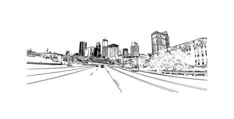 Building view with landmark of Minneapolis is the 
city in Minnesota. Hand drawn sketch illustration in vector.