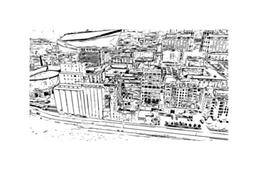 Building view with landmark of Minneapolis is the 
city in Minnesota. Hand drawn sketch illustration in vector.