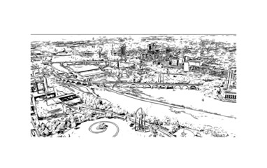 Building view with landmark of Minneapolis is the 
city in Minnesota. Hand drawn sketch illustration in vector.