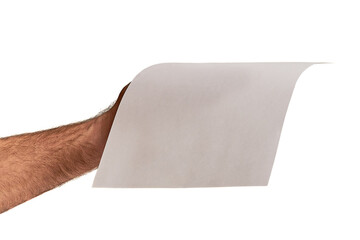 A blank white sheet in a man's hand