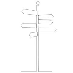 direction sign drawing by one continuous line, isolated vector