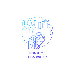 Consume less water blue gradient concept icon. Water protection practice abstract idea thin line illustration. Reducing water usage. Isolated outline drawing. Myriad Pro-Bold font used