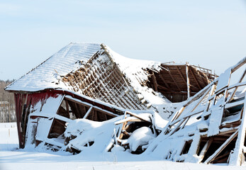 An old barn with collapsed roof
