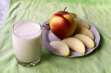 Fresh natural food, homemade milk and apples