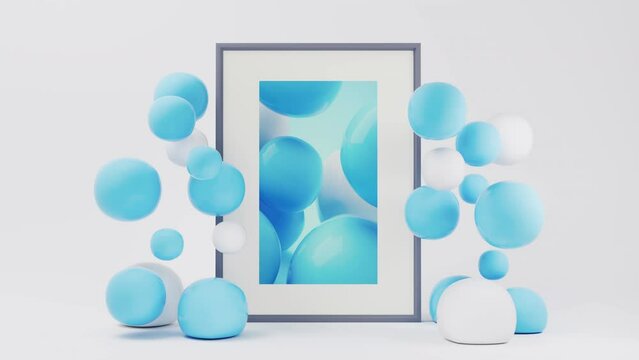 Soft balls and decorative picture, 3d rendering.