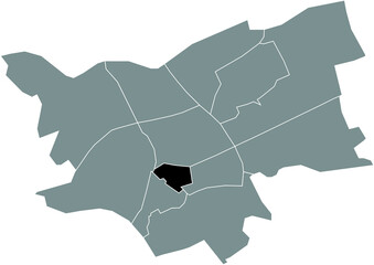 Black flat blank highlighted location map of the MUNTEL EN VLIERT DISTRICT inside gray administrative map of 's-Hertogenbosch, Netherlands