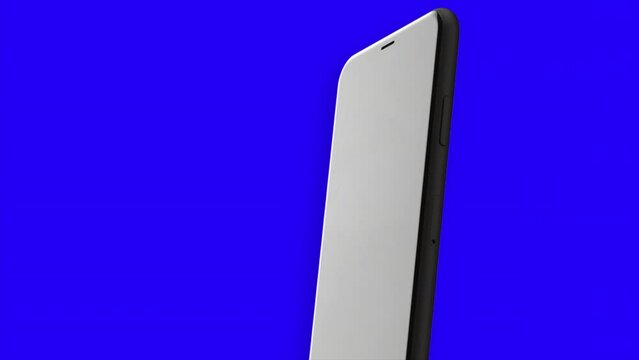 Yellow and blue background. Motion. A bright one-color background on which the silhouette of a cell phone moves from corner to corner.