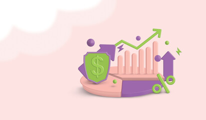 Cash investments, movement and capital build-up, money transfers.3D Illustration