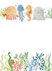 Obraz premium Watercolor sea card.