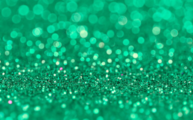 Beautiful Emerald Glitter Bokeh Texture, Closeup Photography