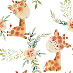 Watercolor pattern with giraffes. © Tapilipa