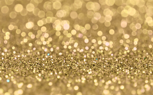 Beautiful Gold Glitter Bokeh Texture, Closeup Photography