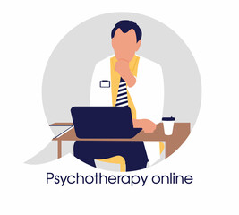 Psychotherapy online male doctor in bubble video for concept design. Psychological problem. Online therapy. Proffessional care and support.