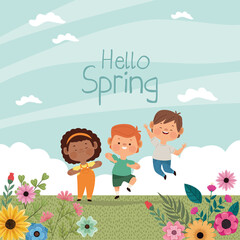happy kids hello spring