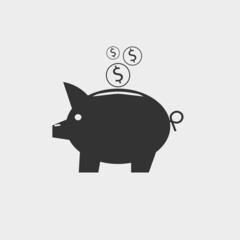 Piggy bank vector icon solid grey