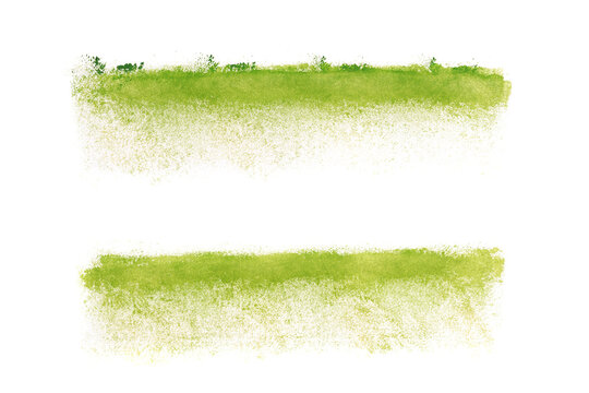 set of green watercolor strokes isolated on white background