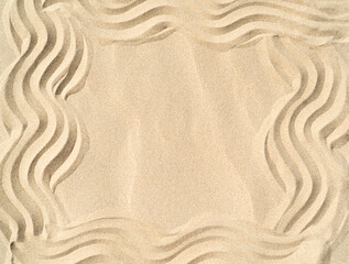 Sand frame.Texture of sea sand background closeup with ornament