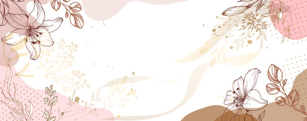 Floral background of luxury wallpaper pastel vector wall. Pattern with abstract shape lily. Plant abstract design. Vector illustration.