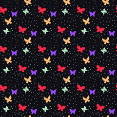 seamless pattern with colorful butterflies and dots
