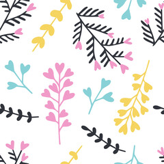 Spring flowers. Abstract hand drawn floral vector illustration. Seamless pattern of delicate flowers.