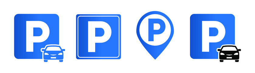 Car parking icons set on white background. Symbol Parking is free and without a parking space.
